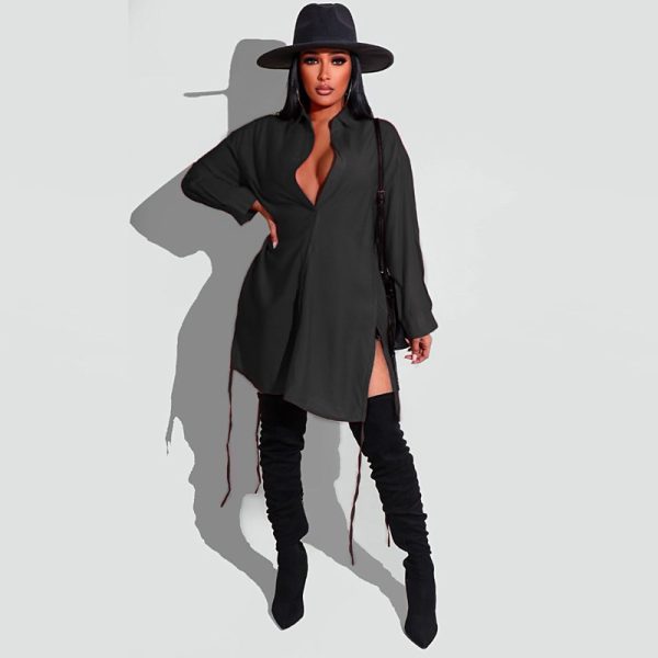 Casual Shirt Long Sleeve Plus Size Solid Color Shirt Long Shirt Women Plus Size