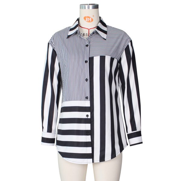 Autumn New  Women  Clothing Fashion Ladies Striped Printing Loose Shirt