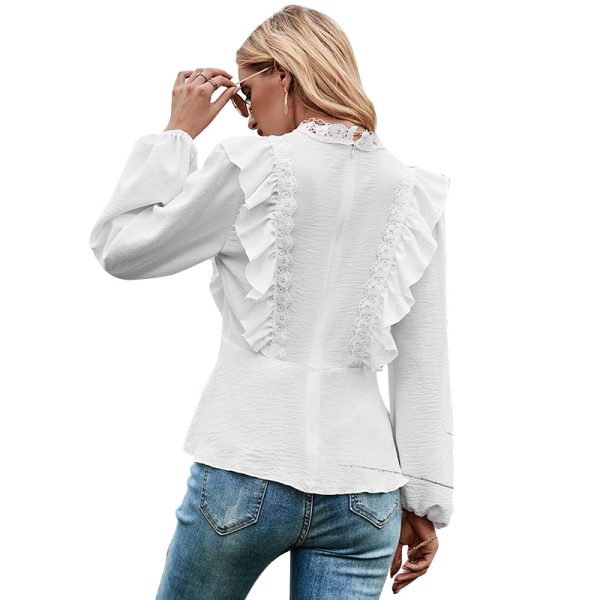 New New Autumn Summer Hollow Out Cutout out Lace Long-Sleeved Sexy Lace Shirt for Women