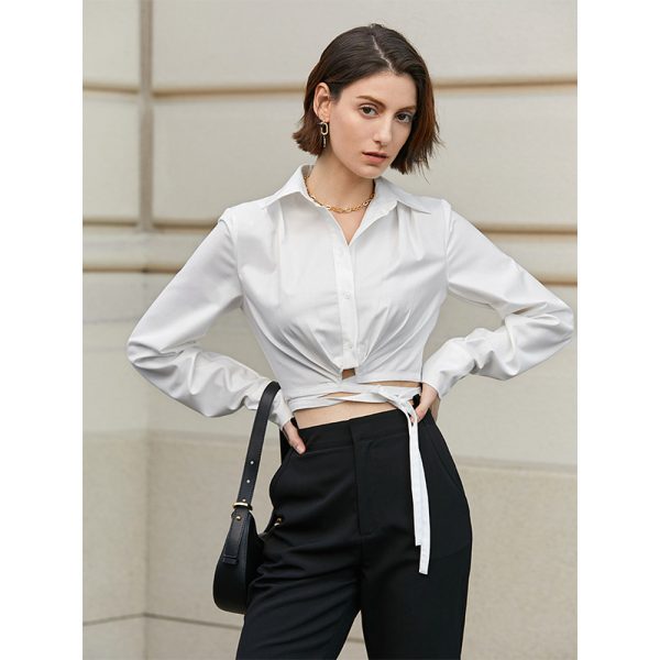 Design Slim Fit Lace Up White Shirt Short Shirt Women