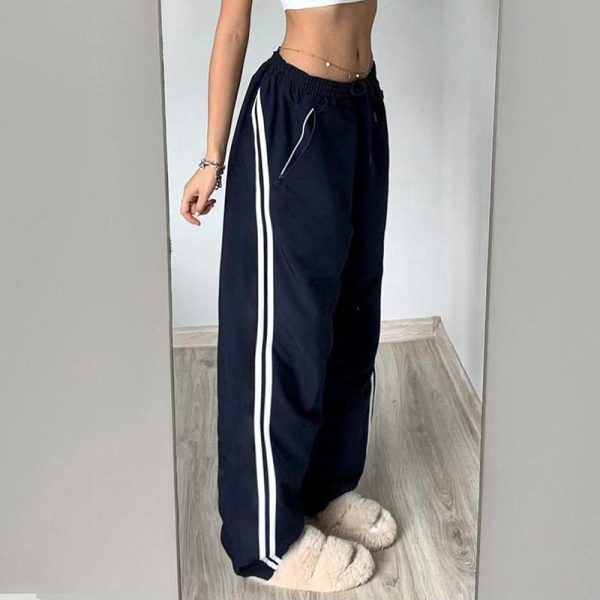 Summer Personalized Casual Contrast Color Loose Ribbon Closed Woven Pants