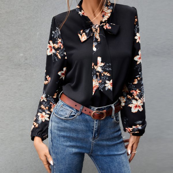 Autumn Winter Black Printed Patchwork Long Sleeves Women