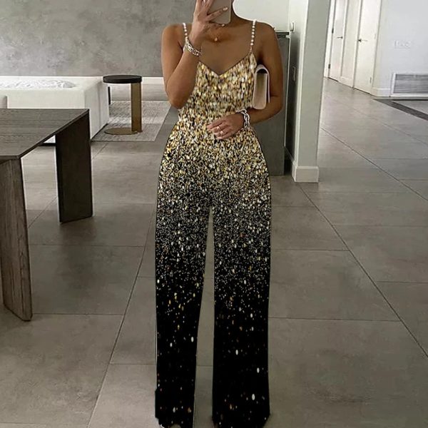Summer Women Clothing Printed Sleeveless Sexy Backless Spaghetti Straps Jumpsuit Trousers