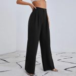 Work Pant Women Summer High Waist Casual Pants Loose Slimming Straight Draping Effect Wide Leg Pants