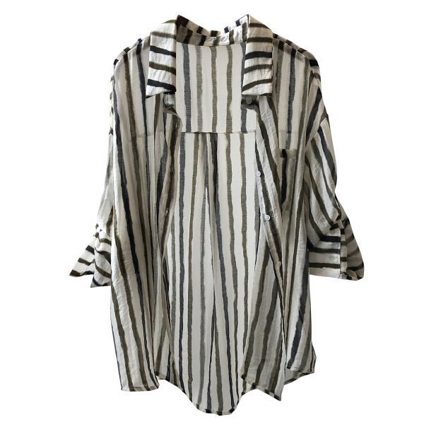 Breathable Stripes Shirt for Women Summer Loose Stylish Long Sleeves Cardigan Shirt