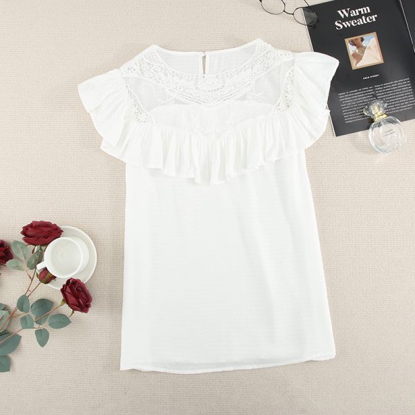 Lace Vest for Women Spring Summer Women Vest Ruffled round Neck Loose Top Women