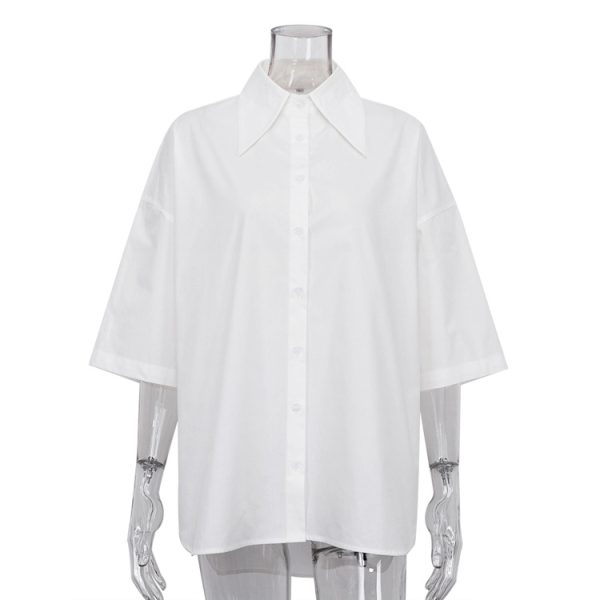 Summer White Short-Sleeved Loose Top Women Office Niche Half-Sleeve Shirt