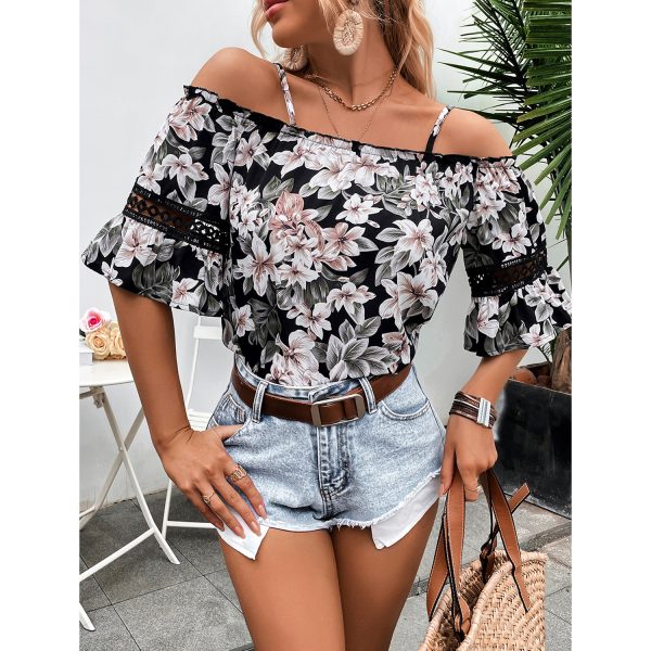 Women Clothing Casual Office off-Neck Printed Shirt