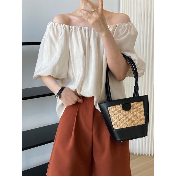 Summer Korean Tencel Puff Sleeve off-the-Shoulder Chiffon Shirt Women High-Grade Thin Doll Shirt Small Shirt