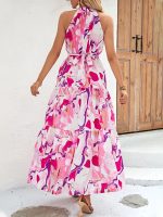 Women Summer Printed Bohemian Sleeveless Ruffled Dress