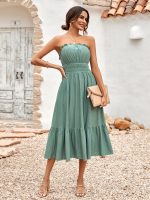 Spring Summer Women Clothing Casual Solid Color Chest Cover Waist Dress Women