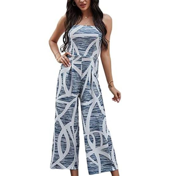 Women Clothing off the Shoulder Printed Casual Loose Long Jumpsuit