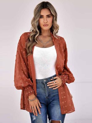 Autumn Tulle Sheer Long Sleeve Top Women Embroidered Thin