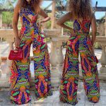 Women Clothing Summer Loose Sleeveless Printed Trousers Jumpsuit