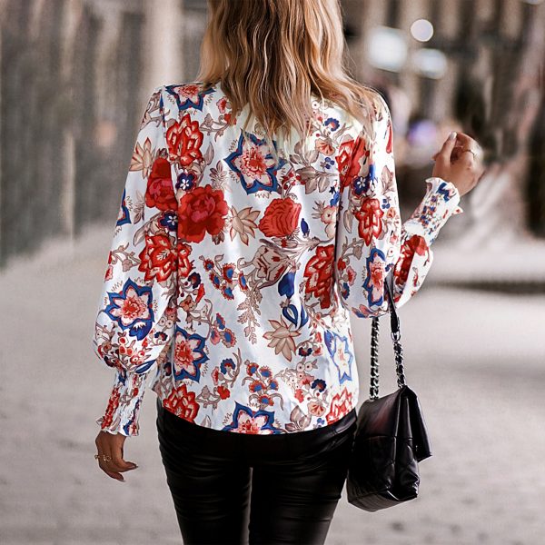 Women Long Sleeved Floral Collared Shirt Women Shirt Top