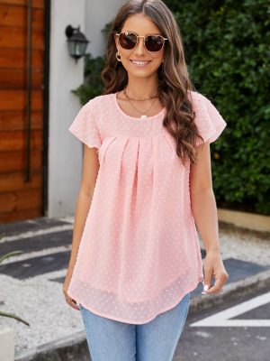 Women Summer Flying Sleeves Chiffon Shirt round Neck Dovetail Top T shirt