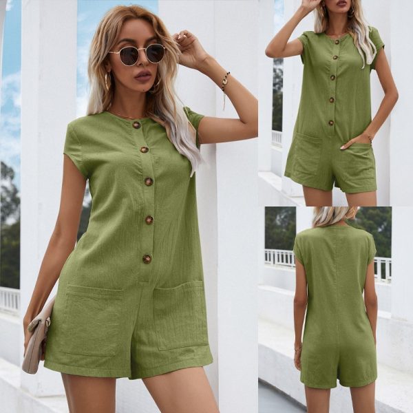 Design Summer Strap Waist Tight Half Cardigan Slim Fit Bodysuit Women  Clothing