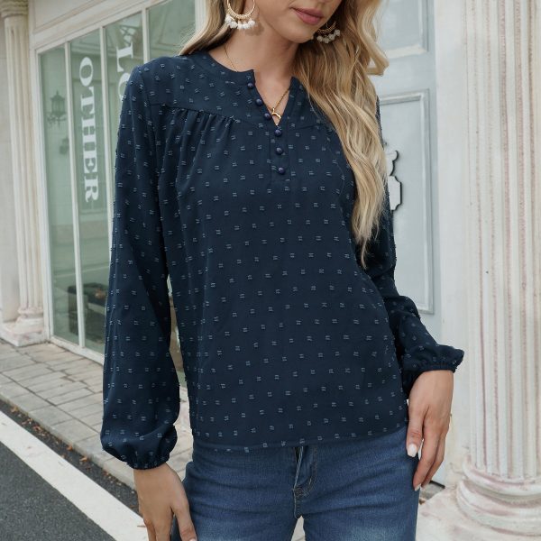 Women Spring Autumn Long Sleeve V neck Shirt Popular Button Top