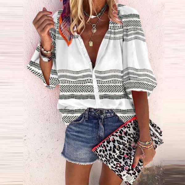 Women Striped Printing Stylish Shirt Women Top