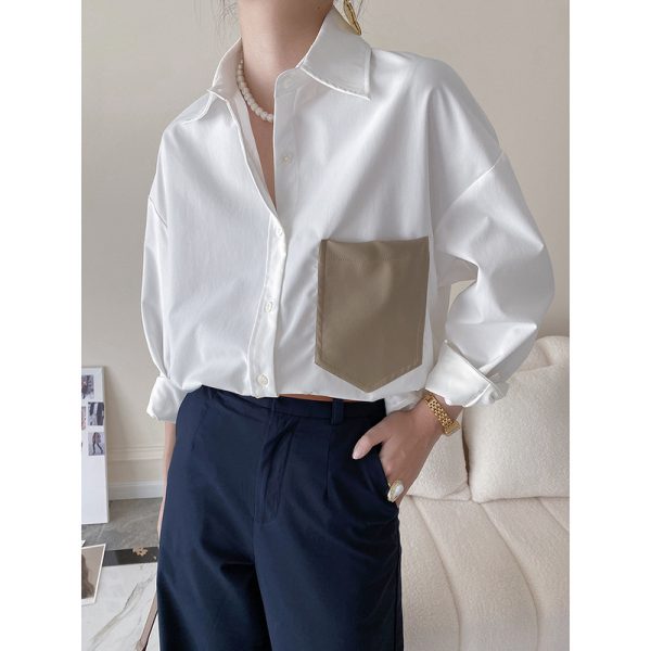 Color Matching High-Grade Long-Sleeved Shirt Women Autumn Winter French Commuting Stylish Shirt