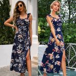 Summer Printed Sling Slit Dress Maxi Dress for Women Sundress