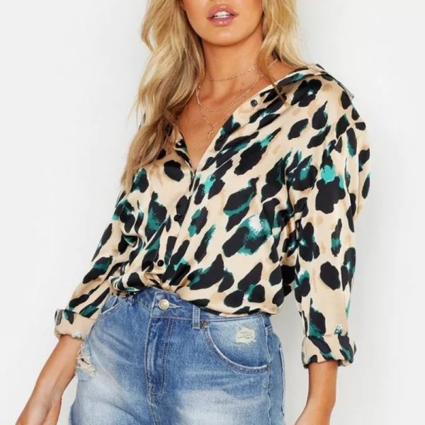 Sweet Urban Women Clothing Source Autumn Leopard Print Long Sleeve Loose Printed Shirt