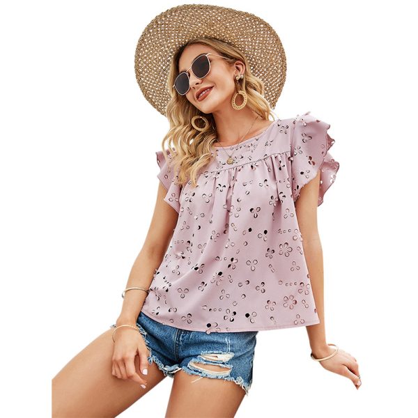 Summer Women Clothing Burning Floral Pattern Fresh Sweet Short Sleeve Top