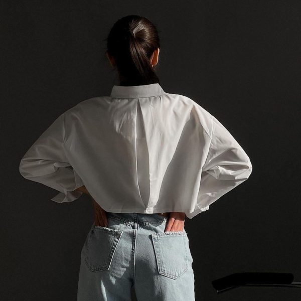 Autumn Office Loose Casual White Shirt Women Special Interest Design Long Sleeves Cropped Shirt