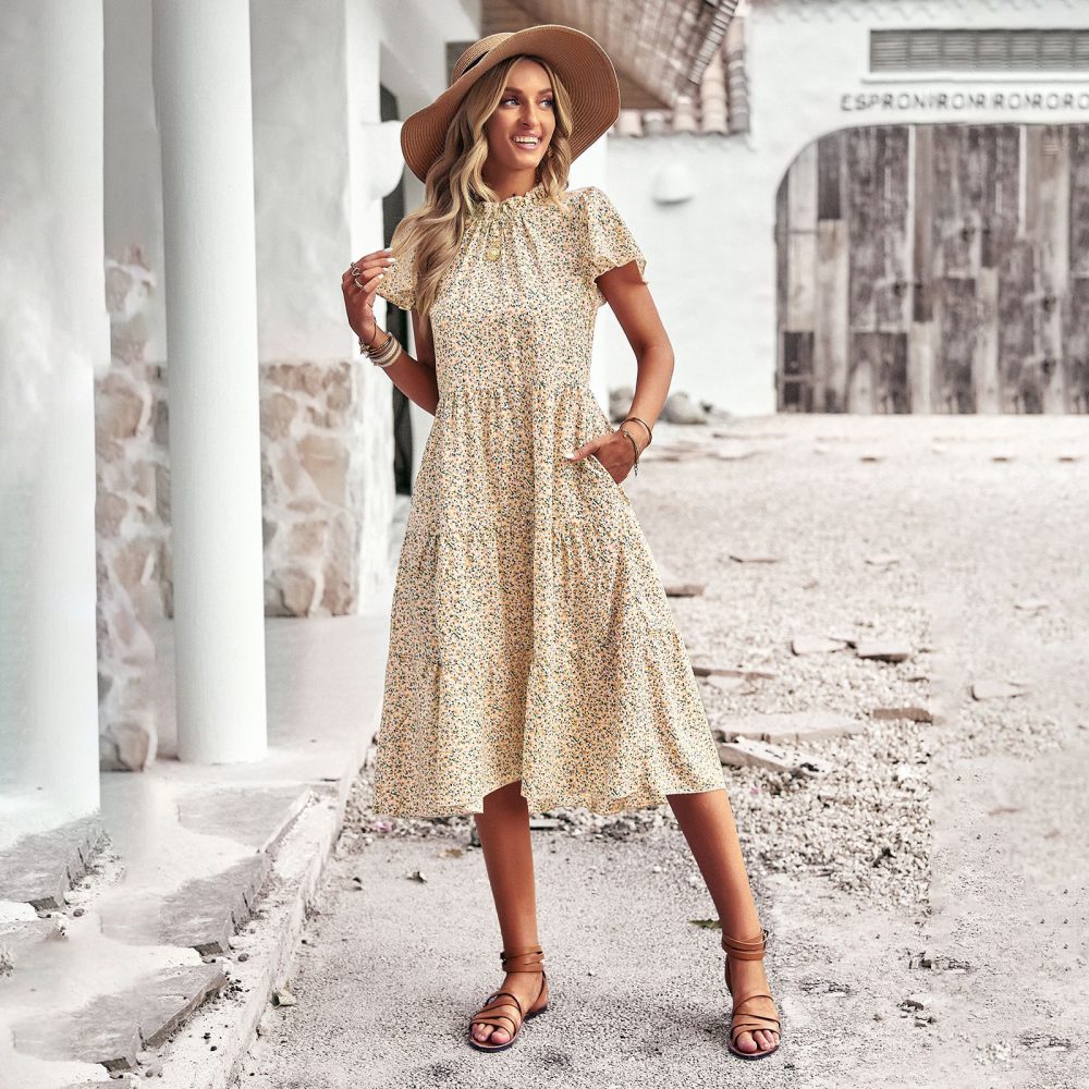 Bohemian Casual Dress Women Spring Summer Elegant Floral Dress