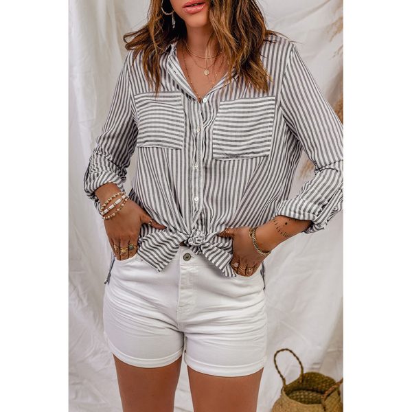 Striped Shirt Women European And American Foreign Trade Loose Collared Long Sleeve Business Attire