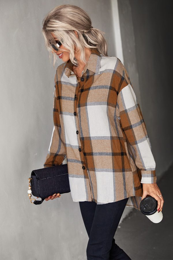 Autumn Women Clothing Classic Large Plaid Long Sleeve Shirt