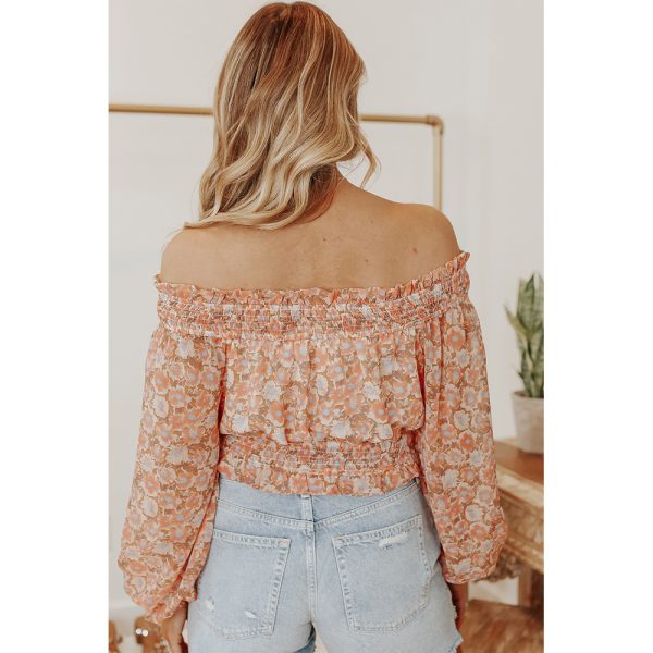 Sexy off-Shoulder off-Shoulder Long-Sleeved Top Women Spring Autumn Waist-Tight Floral T-shirt