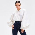 Summer French Satin High-Grade Niche Shirt Lantern Sleeve Ice Silk Cardigan Casual Solid Color