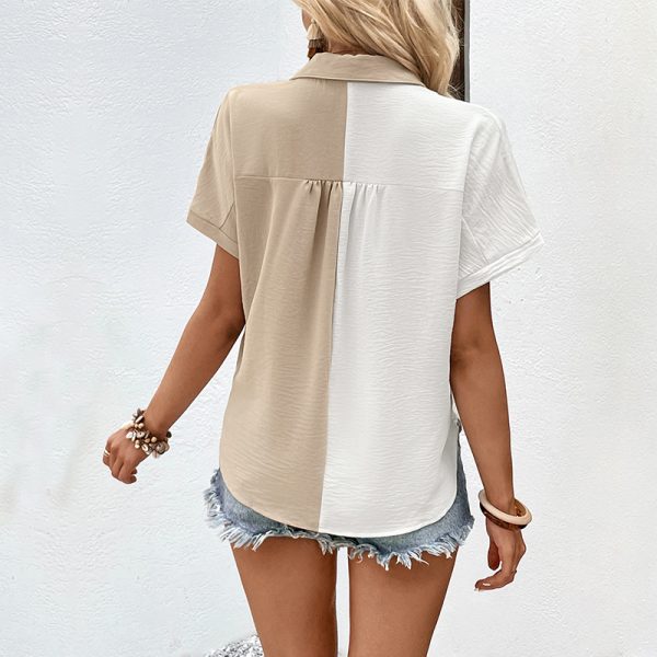 Summer Women Wear Collared Contrast Color Shirt Women