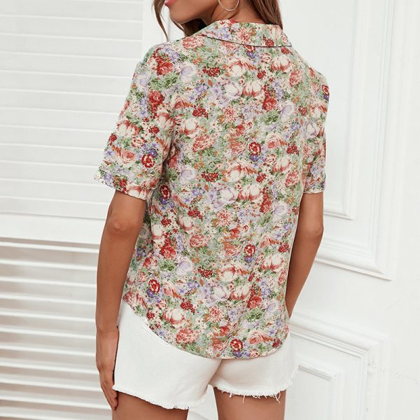 Summer Short Sleeved Top Women Floral Elegant Office Loose Japanese Retro Shirt