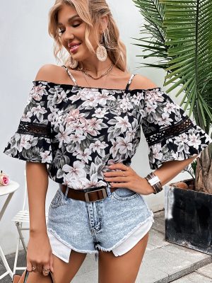 Women Clothing Casual Office off-Neck Printed Shirt