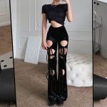 Spring Summer High Waist Hollow Out Cutout Out Floral Print Casual Design All Matching Drooping Straight Pants