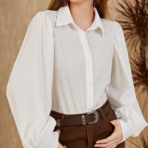 Early Autumn Ladies Shirt Business White Opaque Loose Shirt Women Shirt