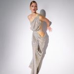 Summer Silver One Shoulder Sequin Patchwork Slit Cropped Outfit Stretch Hip Women Clothing Formal Dress