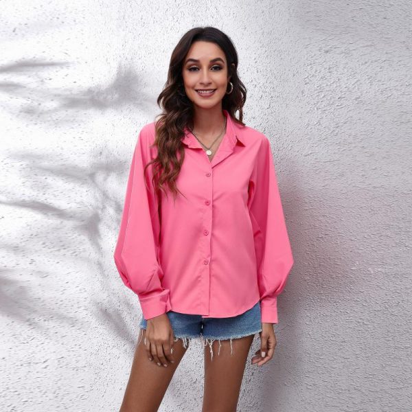 Women Clothing Autumn Winter Casual Loose Long Sleeve Button Collar Shirt Top