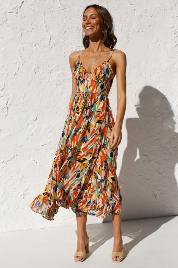 Women Printed Ruffle Sleeveless Dress