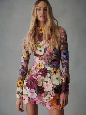 Women Three Dimensional Floral Sheath Sexy Dress for Spring Summer