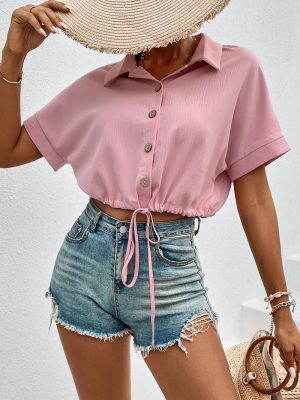 Loose Casual Polo Short Sleeve Collared T shirt for Women