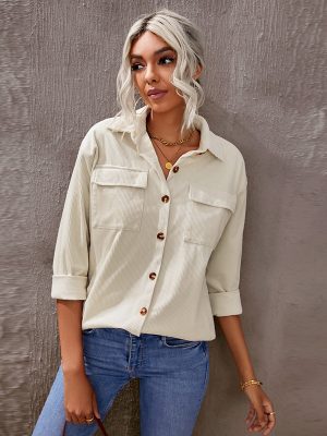 Autumn New Cotton Linen Shirt Women Solid Color Loose Single-Breasted Collared Long Sleeve Shirt