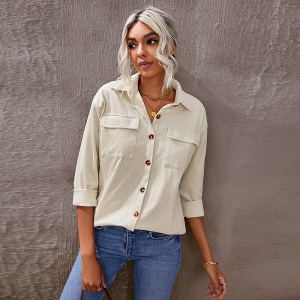 Autumn New Cotton Linen Shirt Women Solid Color Loose Single-Breasted Collared Long Sleeve Shirt