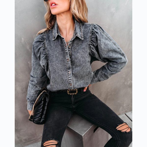 Autumn Winter Collared Casual Street Denim Shirt Women