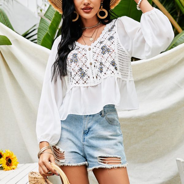 Summer Crochet Embroidery Embroidered Little Daisy Chiffon Shirt Cardigan