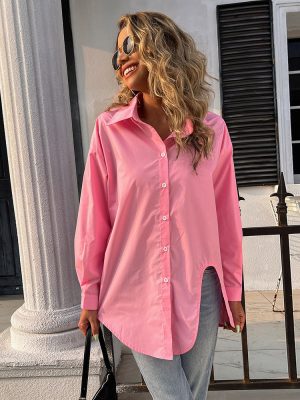 Summer Women Clothing Fashion V-neck Long Sleeve Solid Color Top Loose Casual Shirt Women Summer