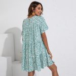 Summer round Neck Floral Ruffle Sleeve Loose Dress