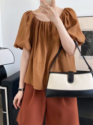 Summer Korean Tencel Puff Sleeve off-the-Shoulder Chiffon Shirt Women High-Grade Thin Doll Shirt Small Shirt